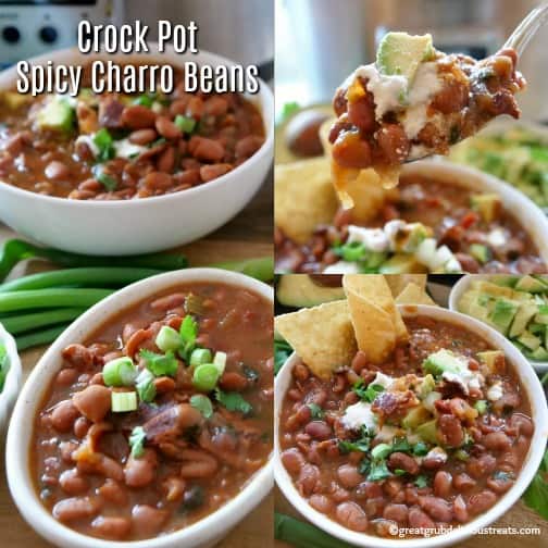 A three collage photo of crock pot spicy charro beans.