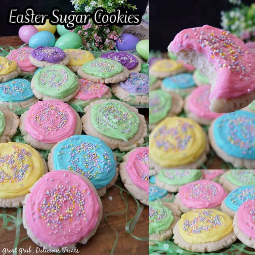 A three collage photo of Easter Sugar Cookies.