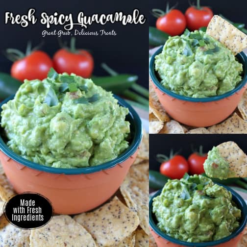 A three photo collage of fresh spicy guacamole.
