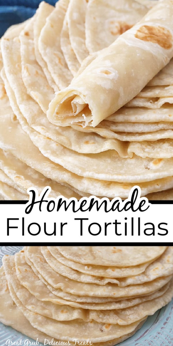 A double collage photo of homemade flour tortillas.
