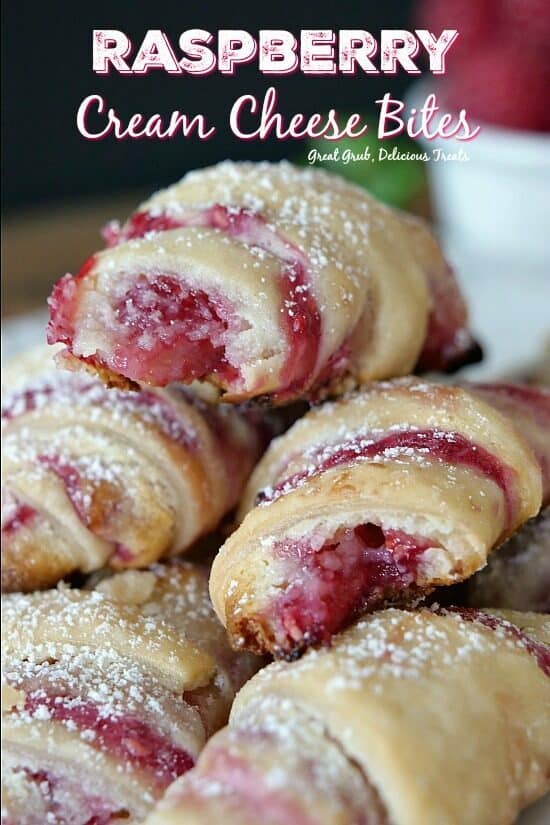 A small stack of raspberry cream cheese bites.