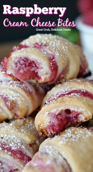A stack of raspberry pasties with the title of the recipe at the top of the photo.