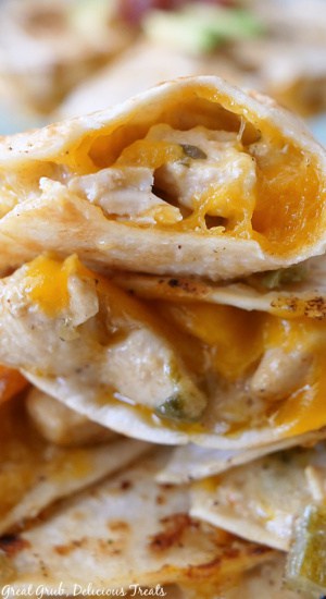 Quesadillas stacked up in a pile.