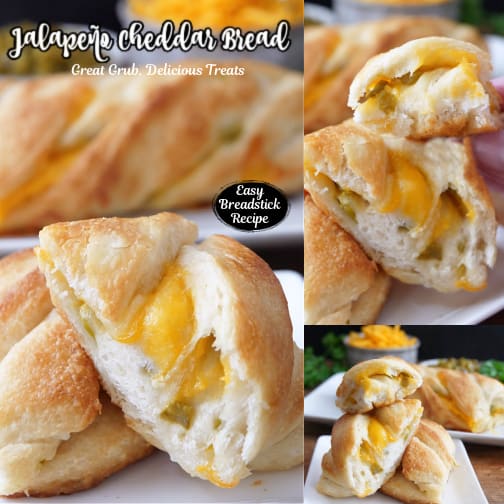 A three collage photo of jalapeno cheddar bread.