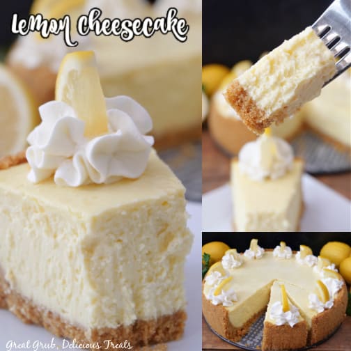 A three collage  photo of lemon cheesecake.