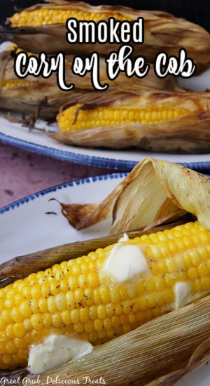 A corn on the cob on a white plate. 