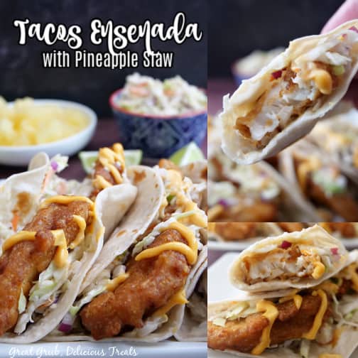 A three photo collage of tacos ensenadas 