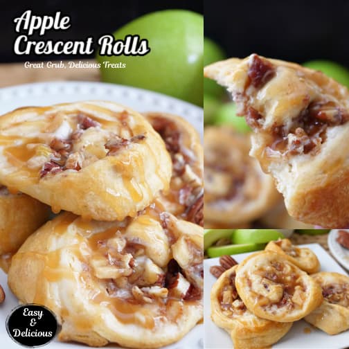 A three photo collage of apple crescent rolls.