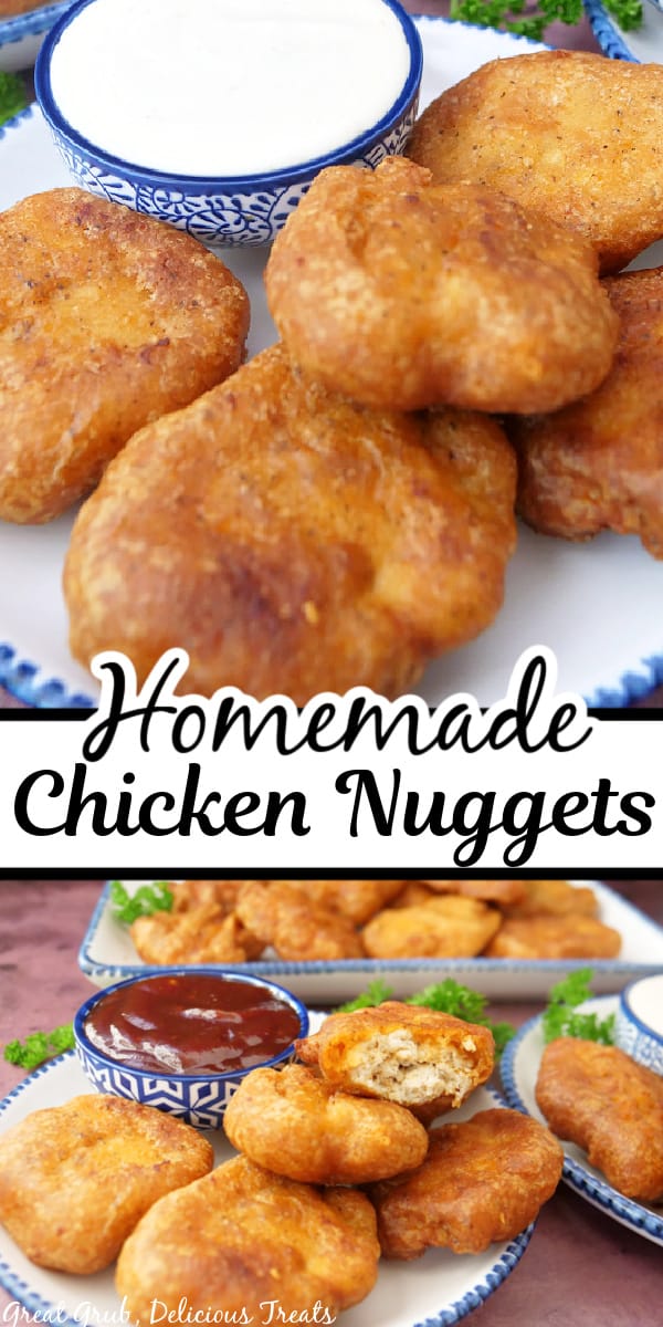 A double collage photo of chicken nuggets that are are homemade.