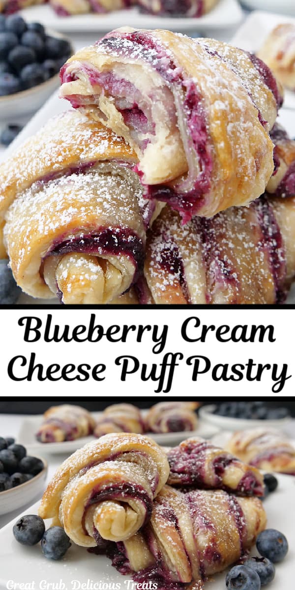 A double collage photo puff pastries with blueberry and cream cheese filling.