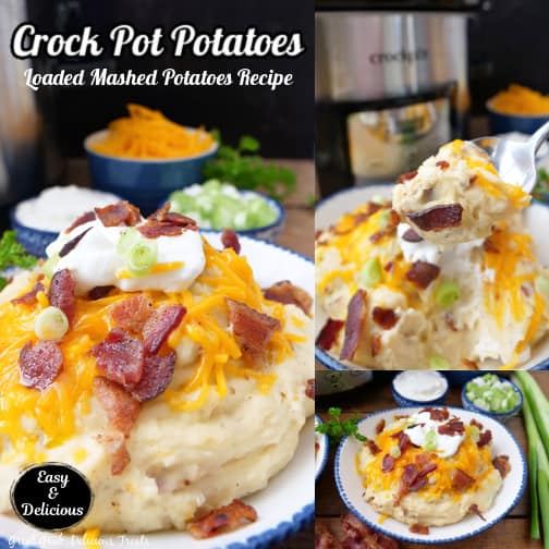 A three collage photo of crock pot potatoes.