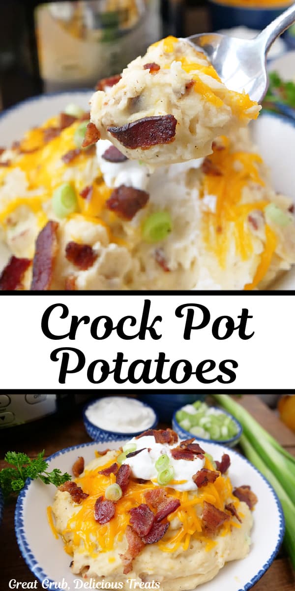 A double collage photo of crock pot potatoes.