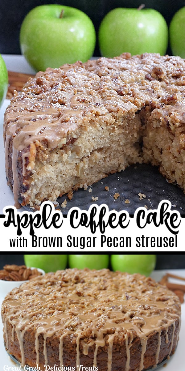 A double collage photo of apple coffee cake.
