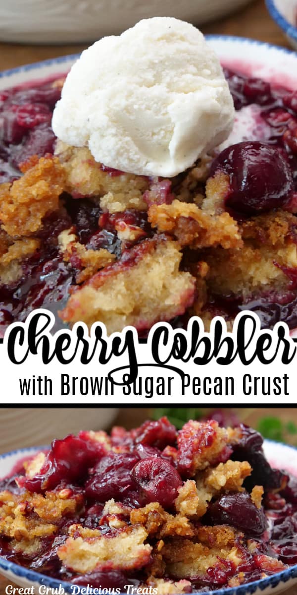A double collage photo of cherry cobbler.