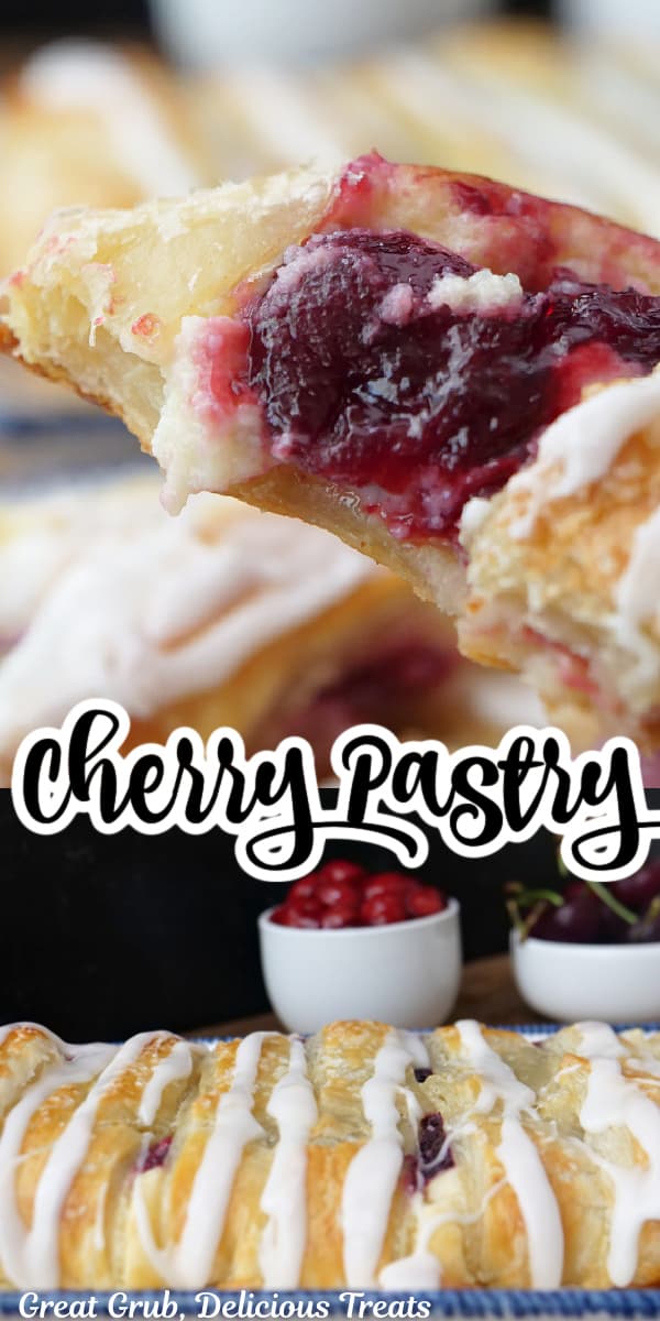 A double collage photo of cherry puff pastry.