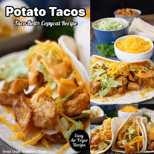 A three photo collage of potato tacos.