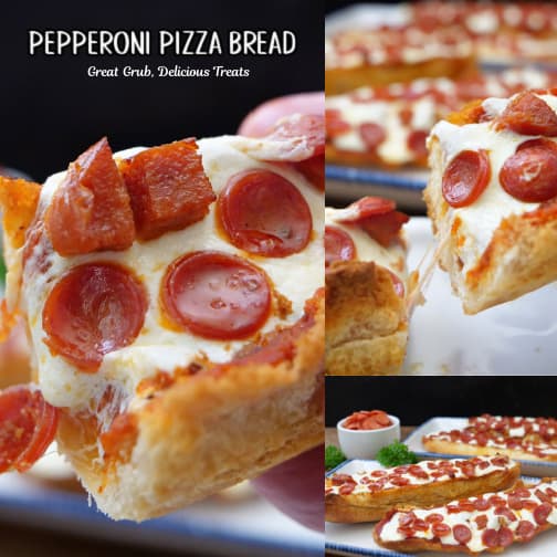 A three collage photo of pepperoni pizza bread.