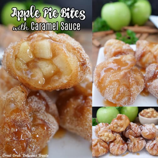 A three collage photo of apple pie bites.