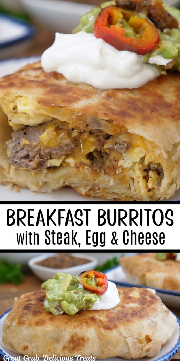 A double collage photo of pan-fried breakfast burrito.