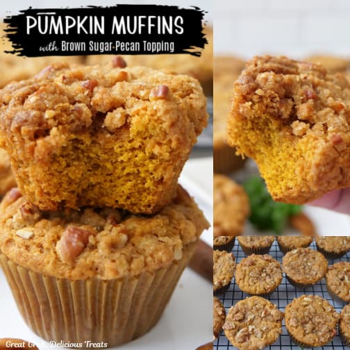 A three collage photo of pumpkin muffins.