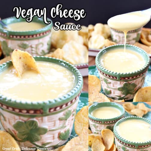 A three collage photo of Vegan Cheese Sauce.