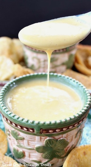 A spoonful of cheese sauce.