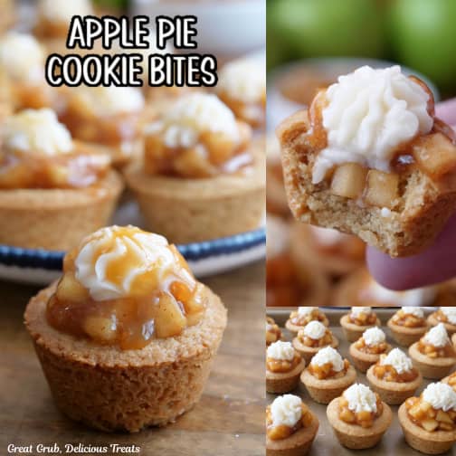 A three collage photo of mini apple pie cookie cups.