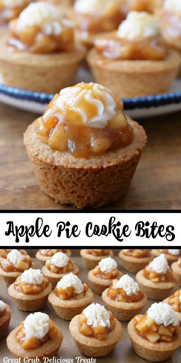 A double collage photo of mini apple pie cookie cups.