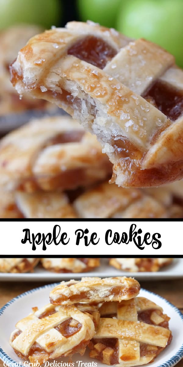 A double collage photo of apple pie cookies made with pie crust and apple pie filling.