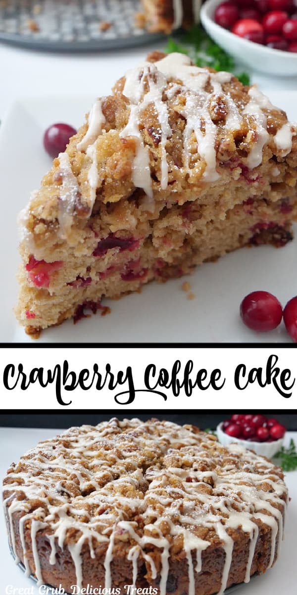 A double collage photo of cranberry coffee cake.