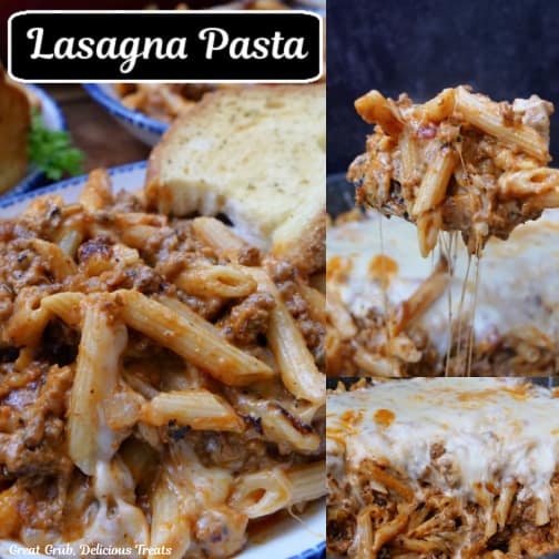 A three collage photo of lasagna pasta.
