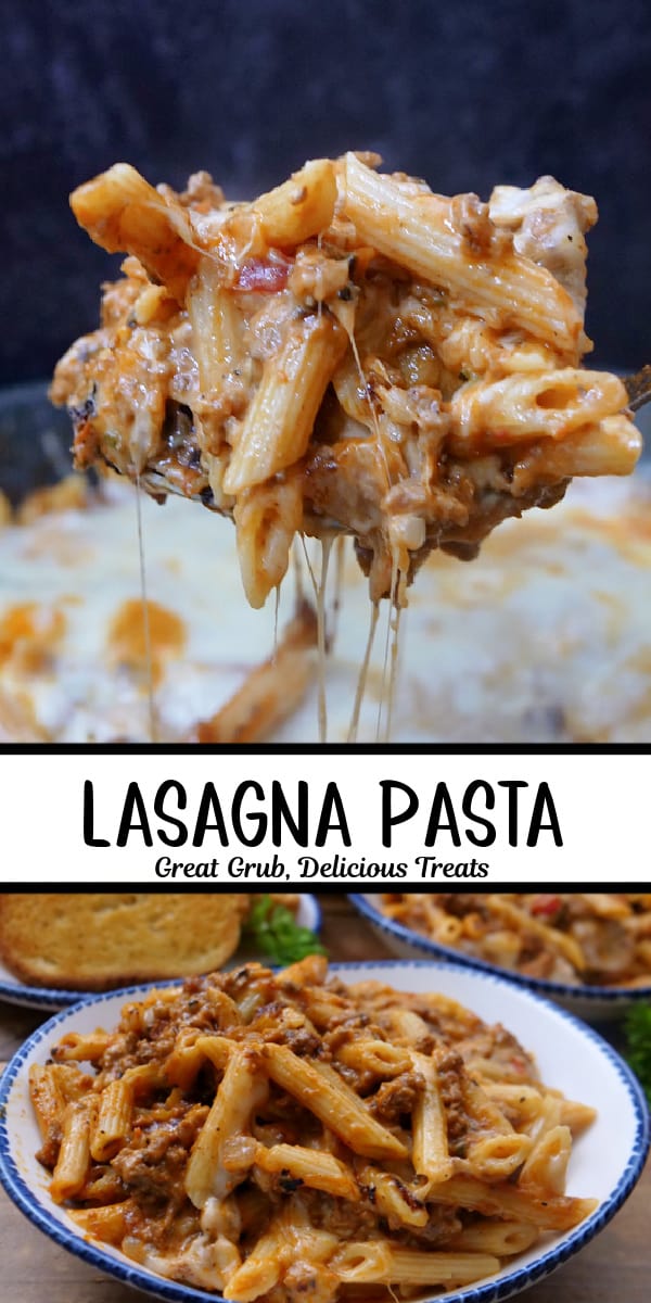 A double collage photo of lasagna pasta.