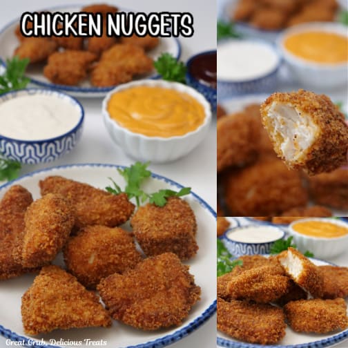 A three collage photo of homemade chicken nuggets.