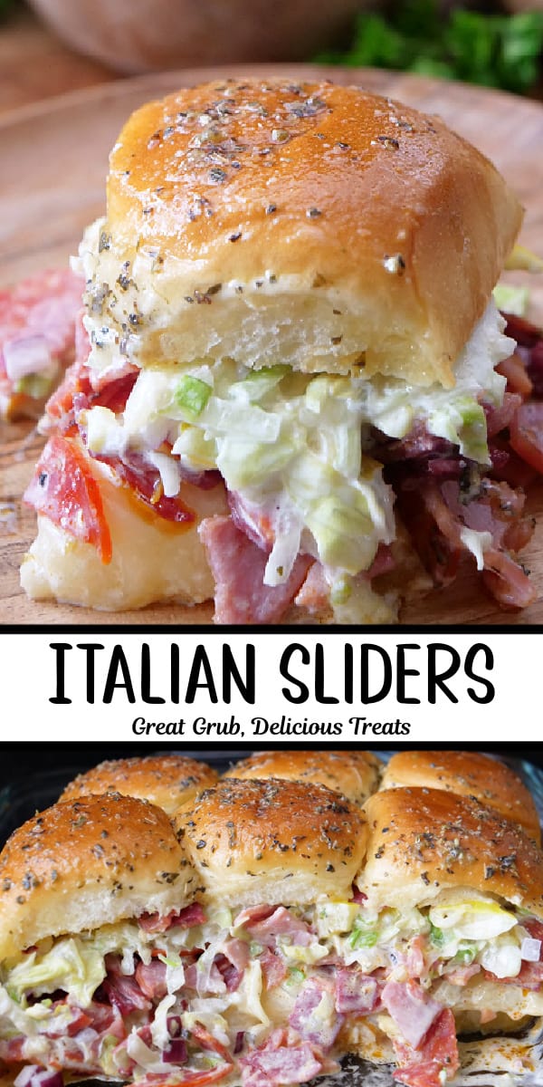A double photo collage of Hawaiian Sliders with chopped meat, a lettuce mixture and topped with seasoned butter.