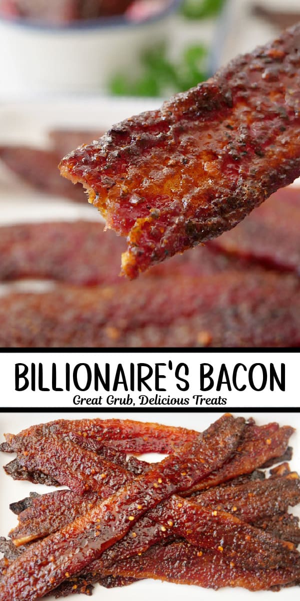 A double collage photo of Billionaire's Bacon.