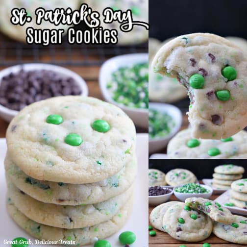 A three collage photo of St Patrick's Day sugar cookies.