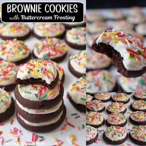 A three collage photo of brownie cookies.