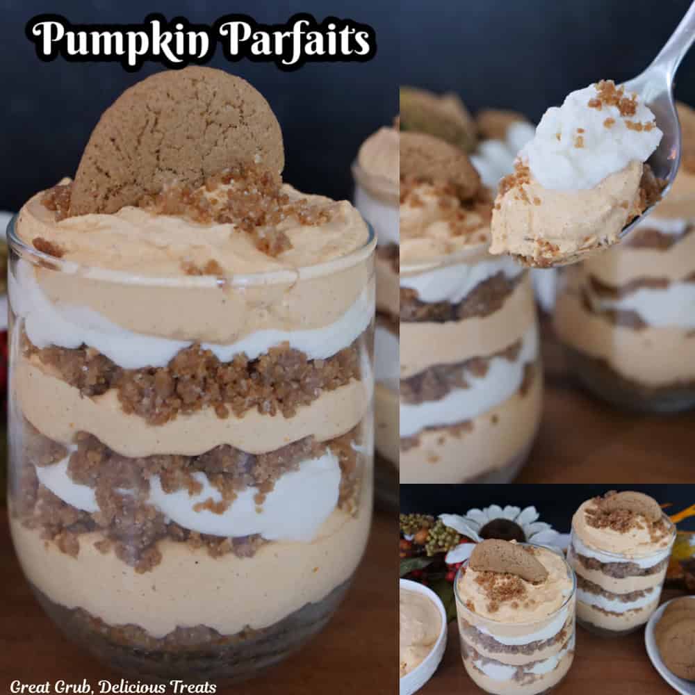 Three collage photo of pumpkin parfaits with the title overlay at the top.