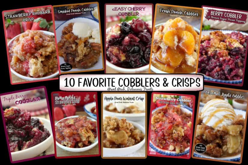 10 different cobbler and crisp recipes in a photo collage with the title overlay in the center.