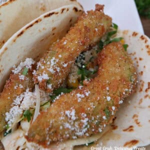 A white plate with a crispy avocado taco on it.